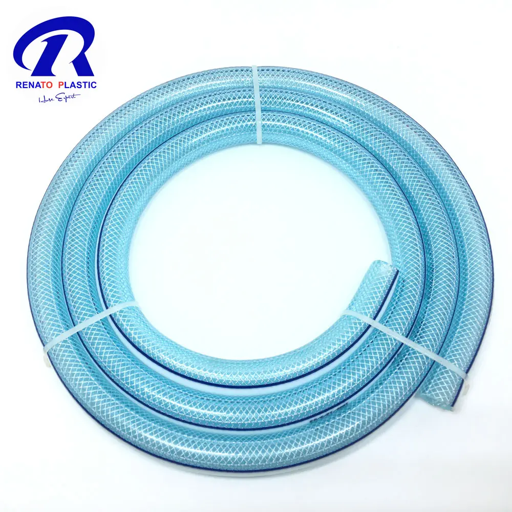 Manguera de PVC flexible reforzada con fibra transparente y colorida de calidad alimentaria para descarga de agua